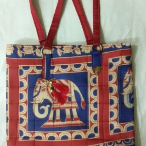 Handmade Rajasthani Elephant Tote Bag - Traditional Blue & Red Ethnic Handbag - Handmade tote bag